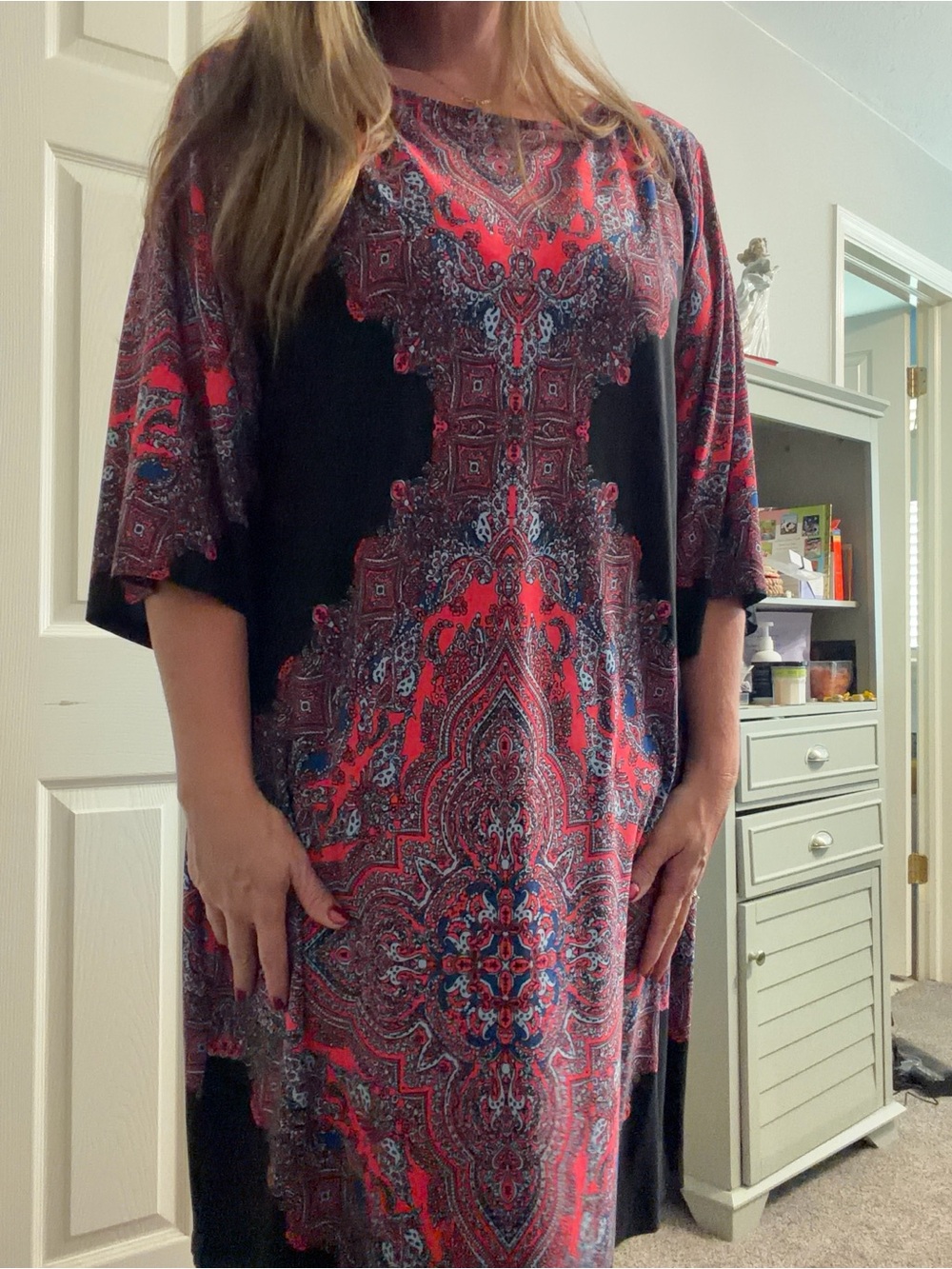 London Style Red and Blue Paisley dress - Picture 2 of 5